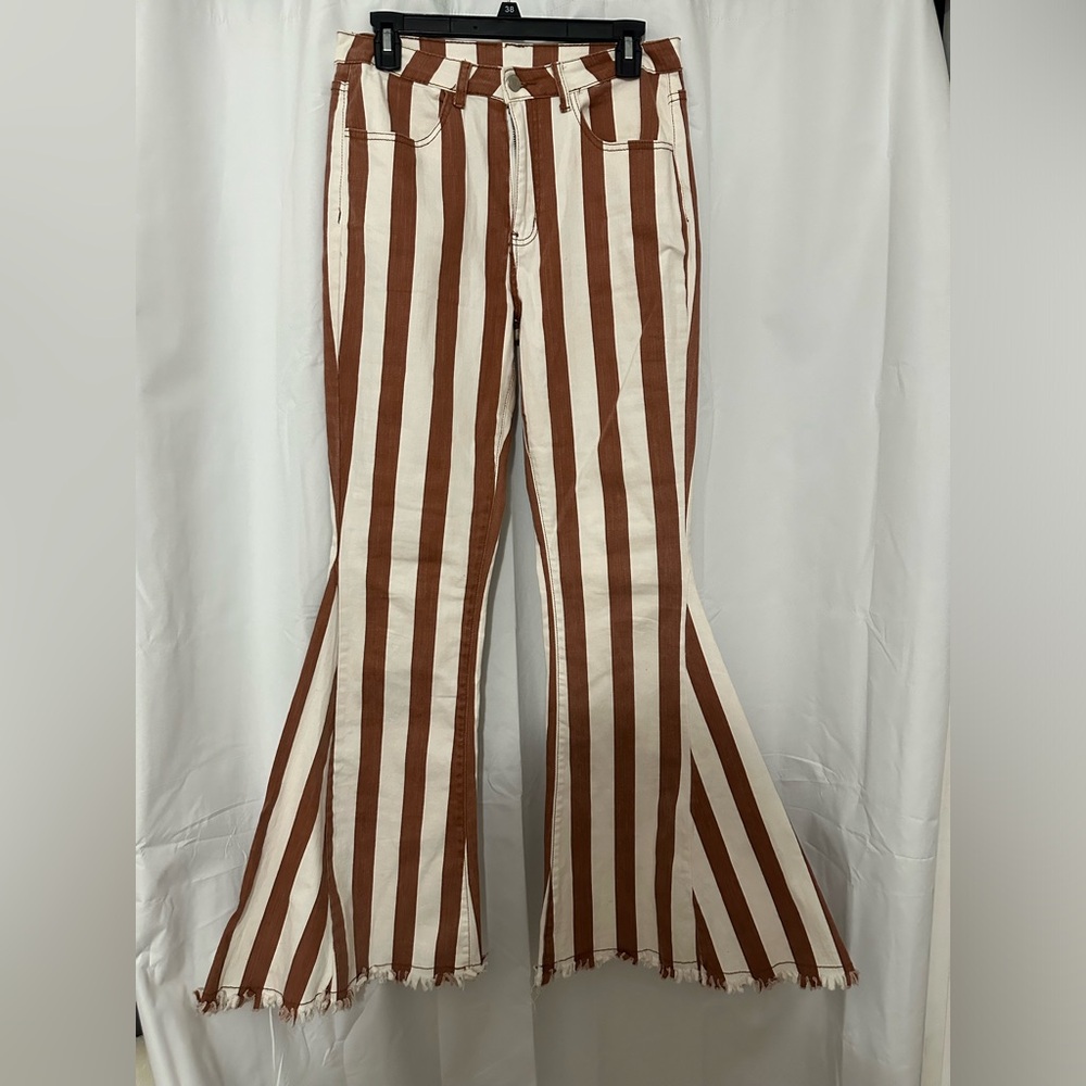 Saints & Hearts large orange/white striped bell bottom jeans